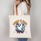 Halloween Tragetasche Creep It Real Geist Skateboard – Baumwollbeutel mit Druck – Bügelbild erhältlich – Geschenkidee – Schwarz Beige Rosa – DTG Druck