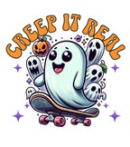 Halloween Tragetasche Creep It Real Geist Skateboard – Baumwollbeutel mit Druck – Bügelbild erhältlich – Geschenkidee – Schwarz Beige Rosa – DTG Druck