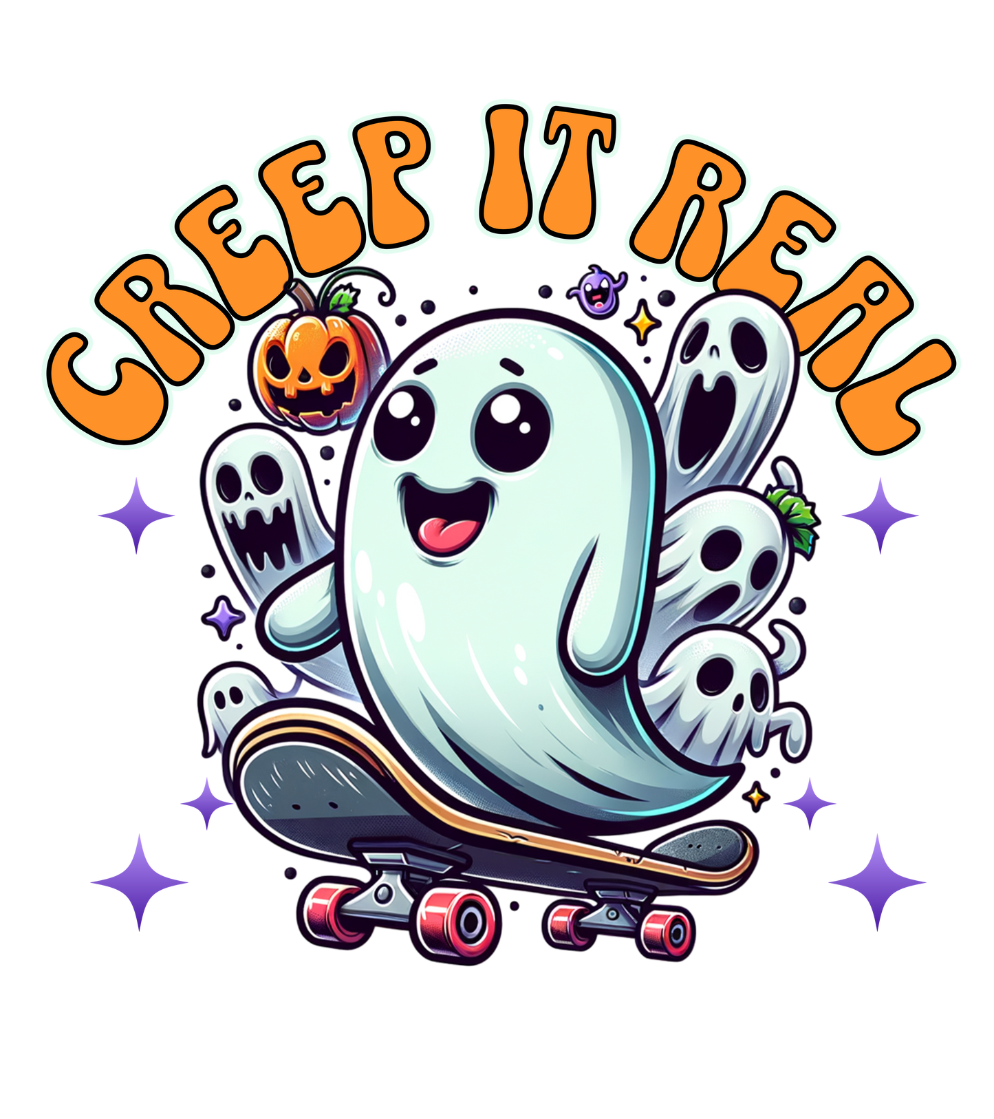 Halloween Tragetasche Creep It Real Geist Skateboard – Baumwollbeutel mit Druck – Bügelbild erhältlich – Geschenkidee – Schwarz Beige Rosa – DTG Druck