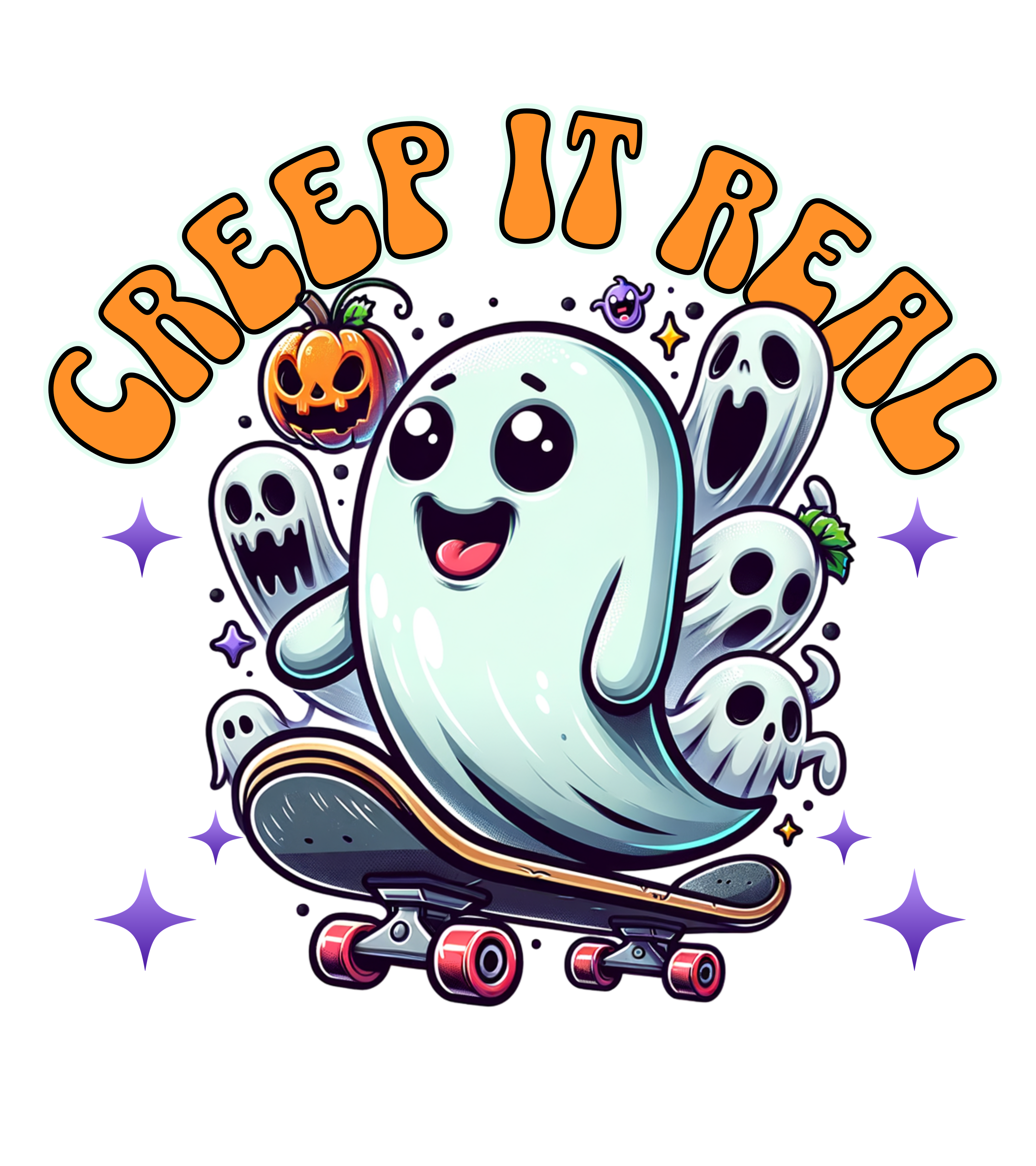 Halloween Tragetasche Creep It Real Geist Skateboard – Baumwollbeutel mit Druck – Bügelbild erhältlich – Geschenkidee – Schwarz Beige Rosa – DTG Druck