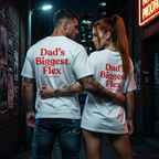 Dad’s Biggest Flex Shirt mit Backprint – Oversize Unisex T-Shirt aus 100% Baumwolle, Streetwear Look, Geschenkidee
