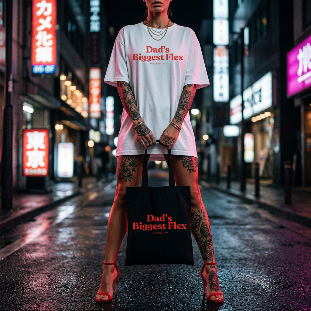 Dad’s Biggest Flex Beutel – Baumwoll Tragetasche mit Spruch, Shopper Bag Herren Damen, Stoffbeutel groß, Geschenk für Vater, nachhaltig, Streetstyle