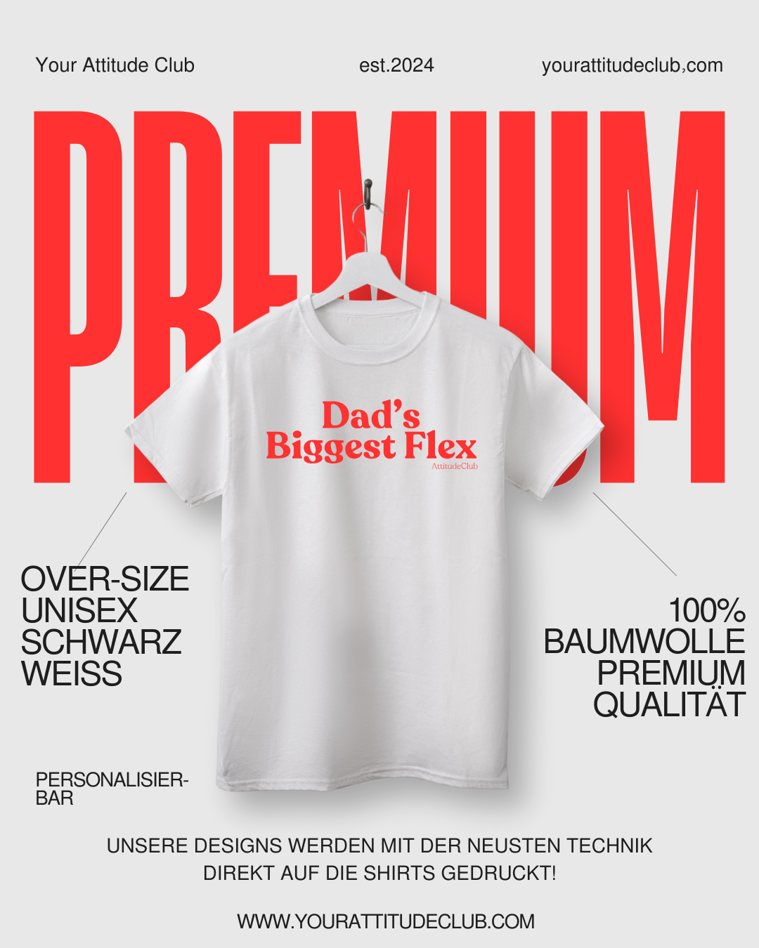 Dad’s Biggest Flex Oversize Damen T Shirt Schwarz Weiß Premium Bio Baumwolle Statement Shirt