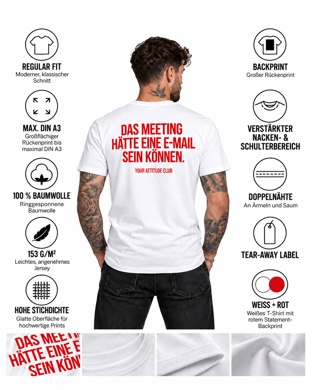 DAS MEETING HÄTTE EINE E-MAIL SEIN KÖNNEN. – Unisex Statement T-Shirt Weiß mit rotem Print | Büro Sprüche Shirt