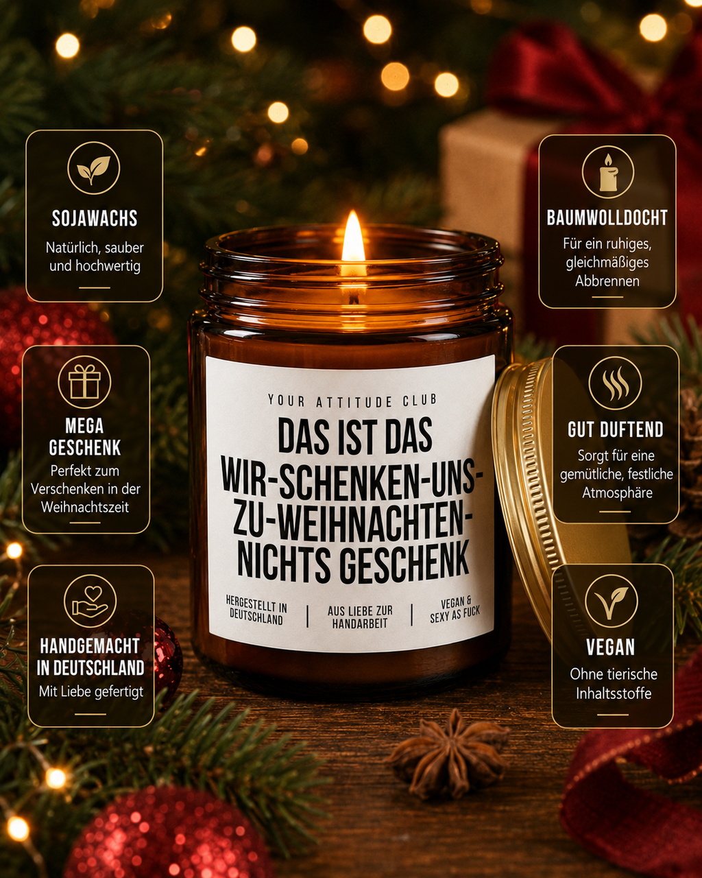 DAS IST DAS WIR-SCHENKEN-UNS-ZU-WEIHNACHTEN-NICHTS GESCHENK Weihnachtskerze mit Spruch | lustige Duftkerze | freches Weihnachtsgeschenk | Wichtelgeschenk | Sojawachs Kerze