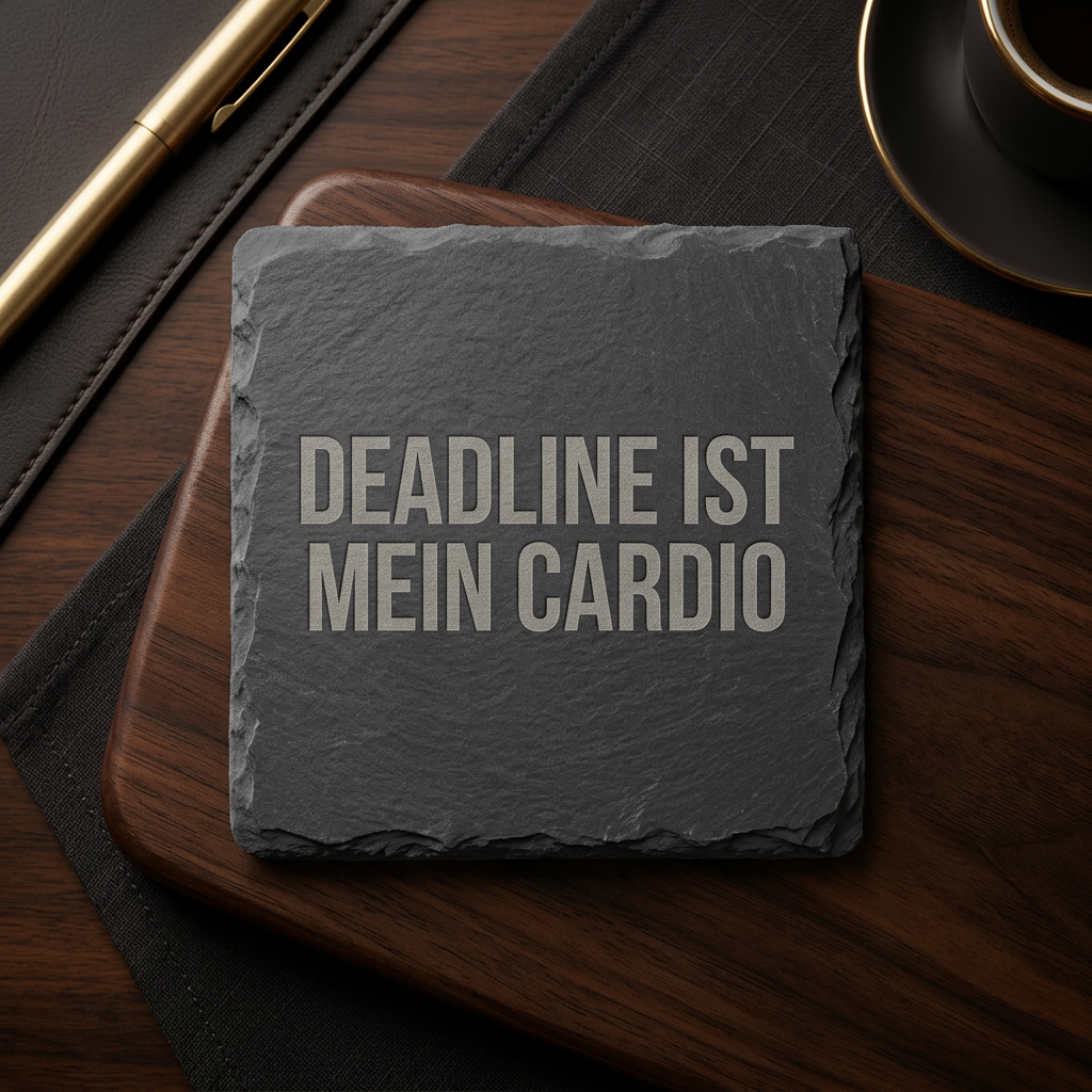 Deadline ist mein Cardio – Schiefer Untersetzer 10x10 cm, lustiges Büro Geschenk, Geschenk für Arbeitskollegen, handgravierter Naturstein