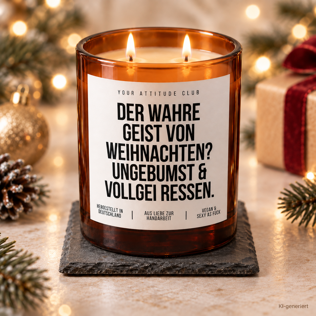 DER WAHRE GEIST VON WEIHNACHTEN? UNGEBUMST & VOLLGEFRESSEN. – Weihnachtskerze Naturgras Etikett | lustiges Weihnachtsgeschenk | Geschenkidee