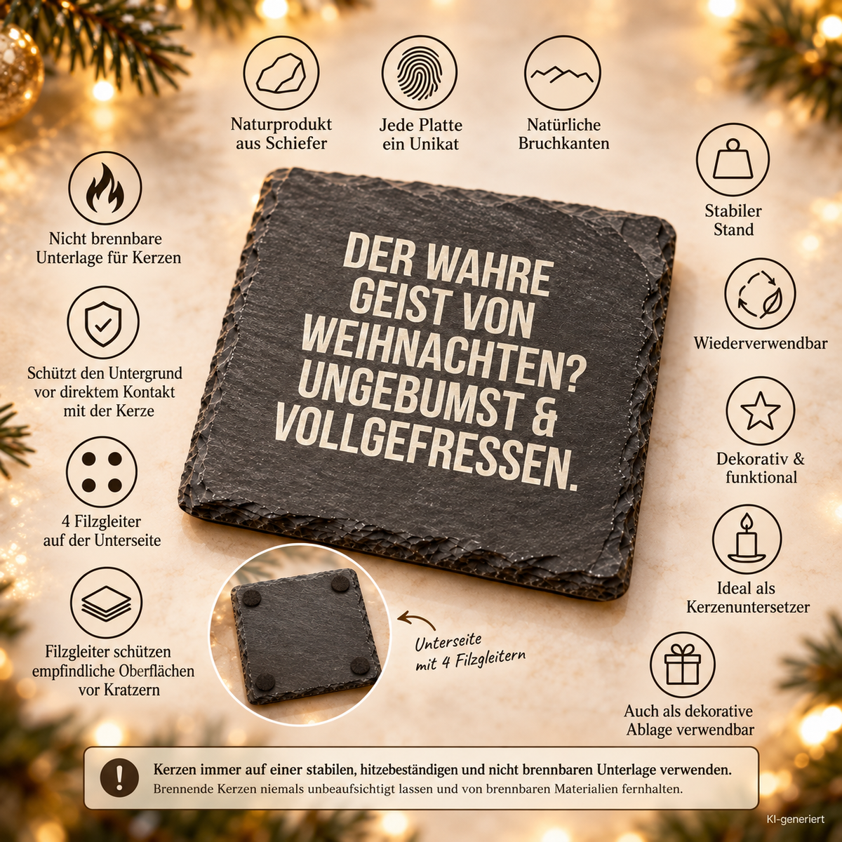 DER WAHRE GEIST VON WEIHNACHTEN? UNGEBUMST & VOLLGEFRESSEN. – Weihnachtskerze Naturgras Etikett | lustiges Weihnachtsgeschenk | Geschenkidee