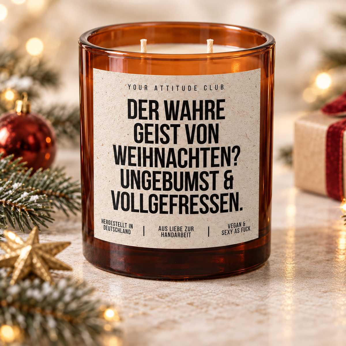 DER WAHRE GEIST VON WEIHNACHTEN? UNGEBUMST & VOLLGEFRESSEN. – Weihnachtskerze | Lustiges Weihnachtsgeschenk | Geschenk für Freunde, Partner & Familie