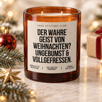 DER WAHRE GEIST VON WEIHNACHTEN? UNGEBUMST & VOLLGEFRESSEN. – Weihnachtskerze Naturgras Etikett | lustiges Weihnachtsgeschenk | Geschenkidee