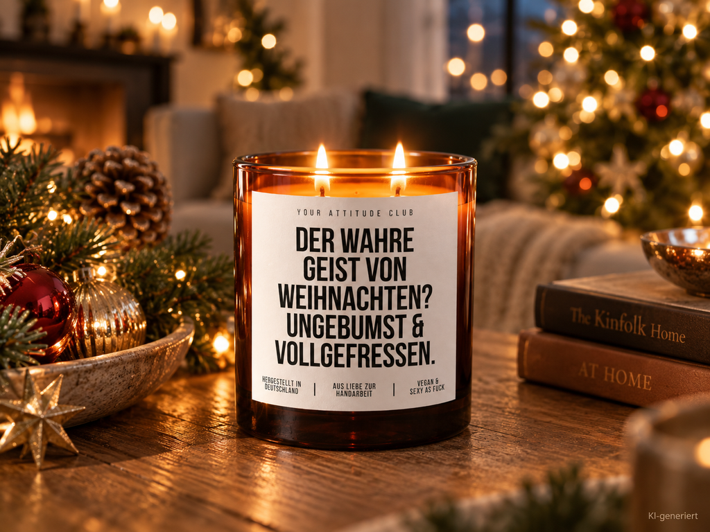DER WAHRE GEIST VON WEIHNACHTEN? UNGEBUMST & VOLLGEFRESSEN. – Weihnachtskerze Naturgras Etikett | lustiges Weihnachtsgeschenk | Geschenkidee