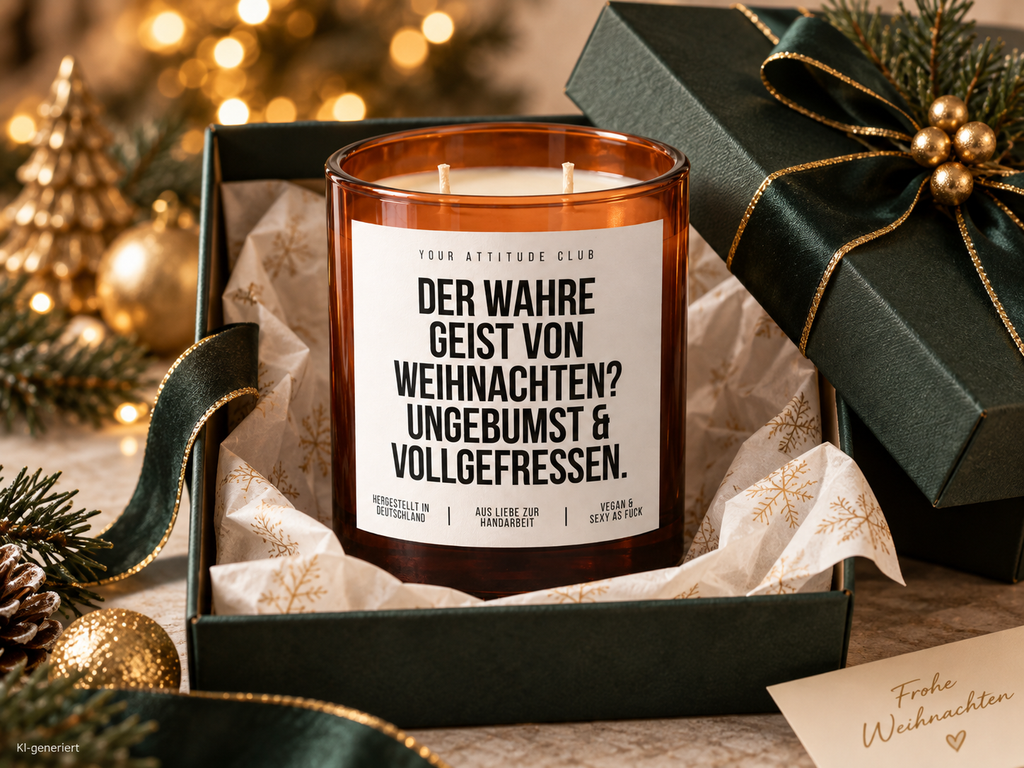 DER WAHRE GEIST VON WEIHNACHTEN? UNGEBUMST & VOLLGEFRESSEN. – Weihnachtskerze | Lustiges Weihnachtsgeschenk | Geschenk für Freunde, Partner & Familie