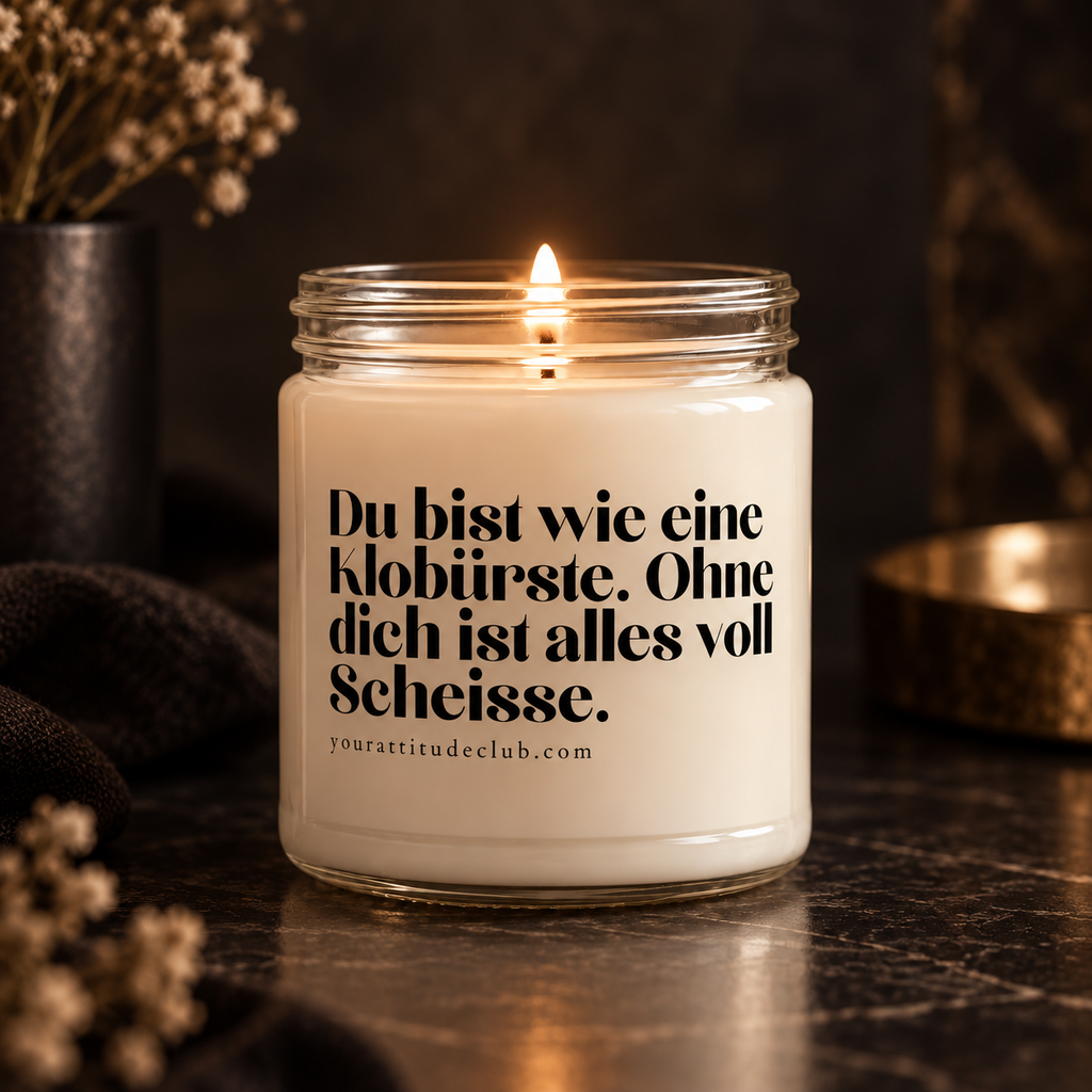 You're like a toilet brush. Without you, everything is full of shit – Funny candle with cheeky saying, humorous gift, statement scented candle, Your Attitude Club