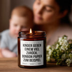 Children give you a lot back. Candy wrappers, for example – the perfect candle for moms with a sense of humor