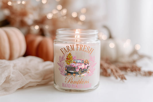 Herbst Kerze Glas Farm Fresh Pumpkins Truck | Duftkerze Sojawachs vegan | Halloween Kürbis Kerze Geschenkidee Frauen | Cozy Home Decor Candle