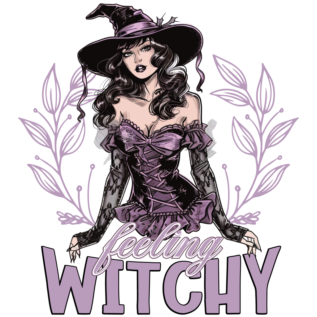 Feeling Witchy Tragetasche Halloween | Hexen Baumwollbeutel mit Motiv | Schwarze Rosa Beige Stofftasche | DTG Druck | Geschenkidee Hexe & Magie | Bügelbild verfügbar