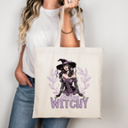 Feeling Witchy Tragetasche Halloween | Hexen Baumwollbeutel mit Motiv | Schwarze Rosa Beige Stofftasche | DTG Druck | Geschenkidee Hexe & Magie | Bügelbild verfügbar