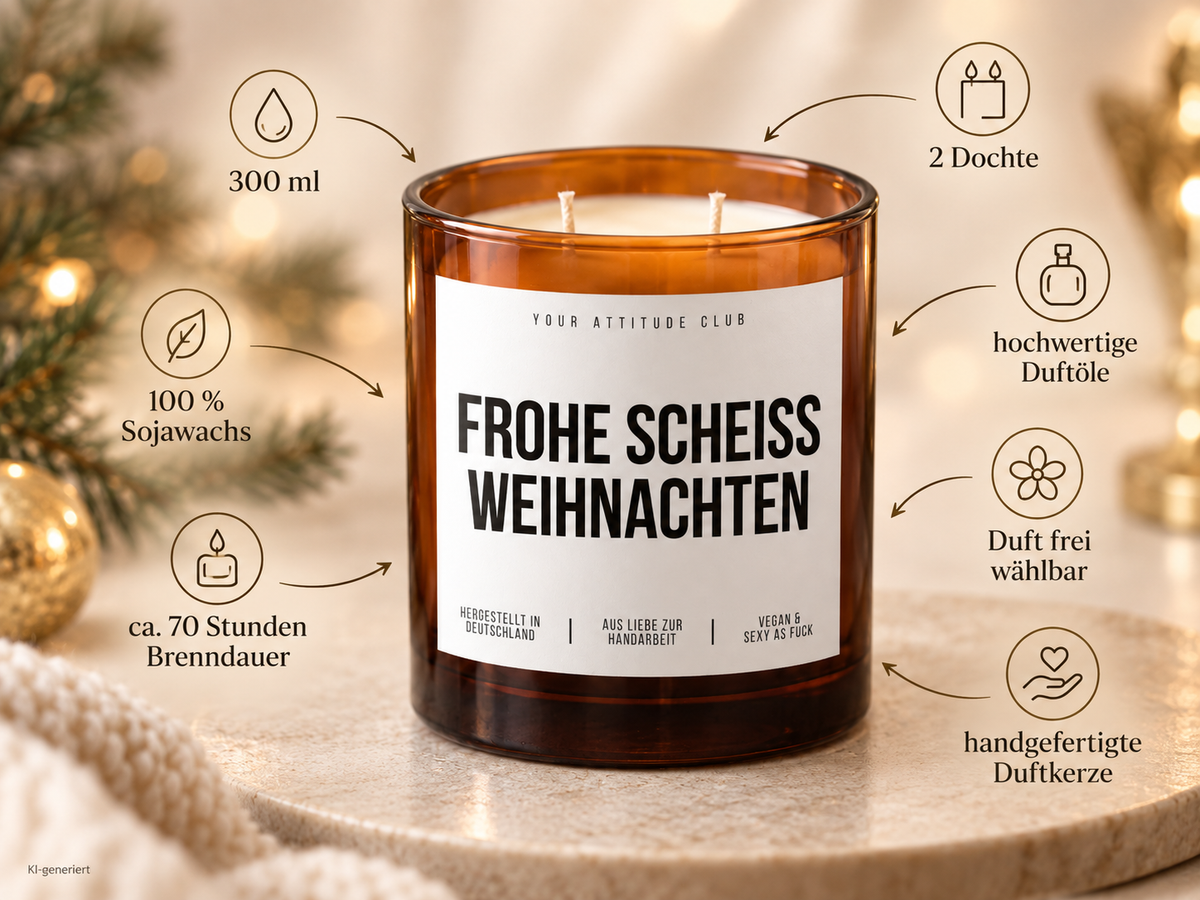 FROHE SCHEISS WEIHNACHTEN – Weihnachtskerze | Lustiges Weihnachtsgeschenk | Geschenk für Freunde & Kolleg:innen | Wichtelgeschenk Weihnachten