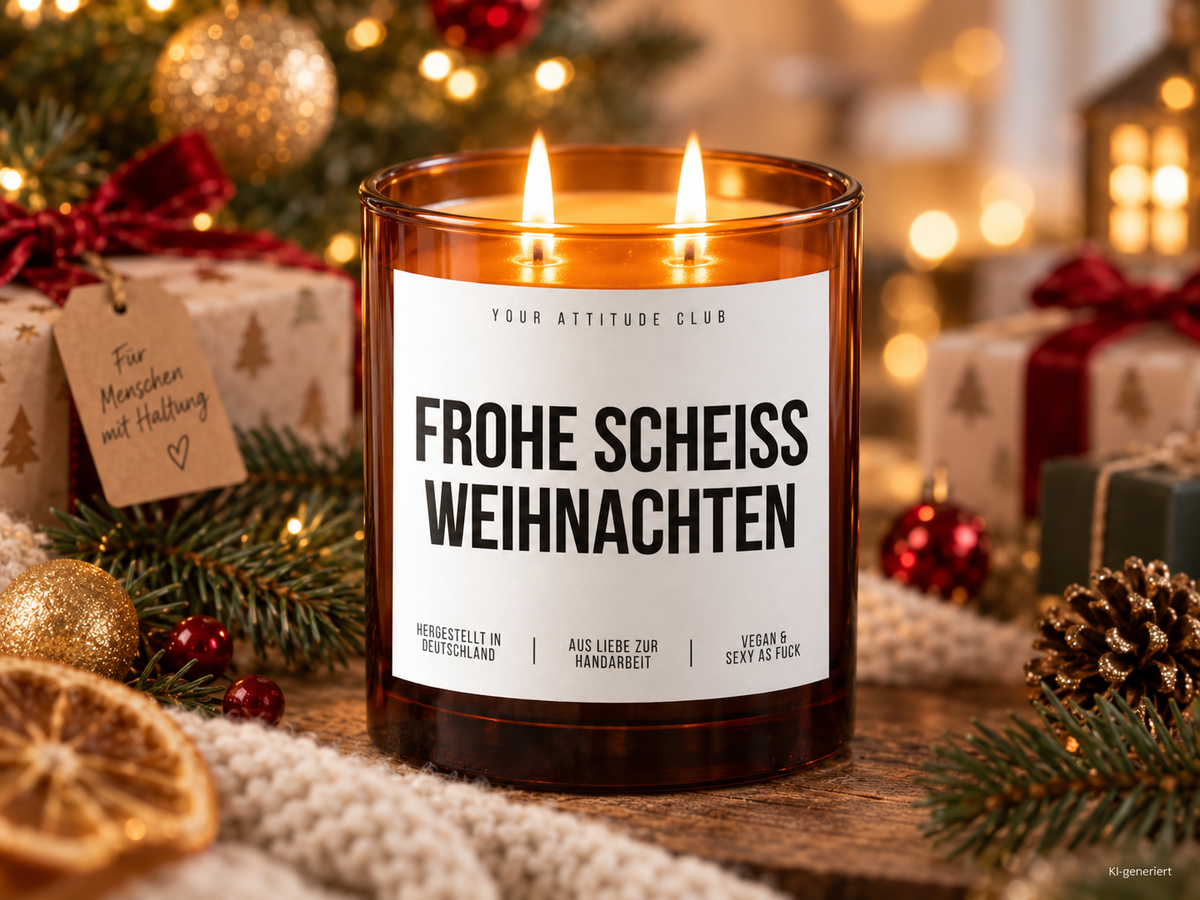 FROHE SCHEISS WEIHNACHTEN – Weihnachtskerze Naturgras Etikett | lustiges Weihnachtsgeschenk | Geschenk für Freunde, Kolleg:innen & Familie