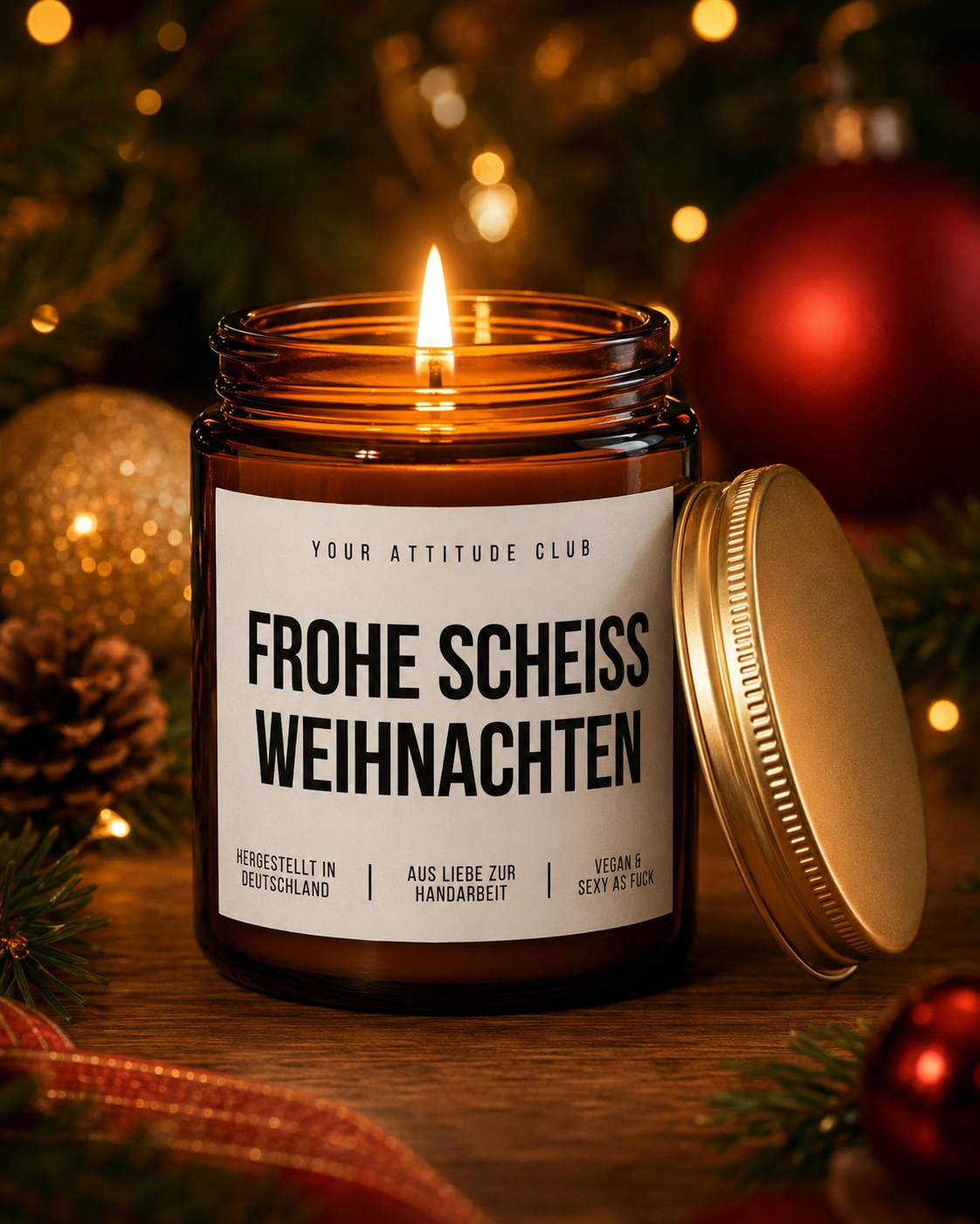 FROHE SCHEISS WEIHNACHTEN Weihnachtskerze mit Spruch | freche Duftkerze | lustiges Weihnachtsgeschenk | Wichtelgeschenk Erwachsene | Sojawachs Kerze