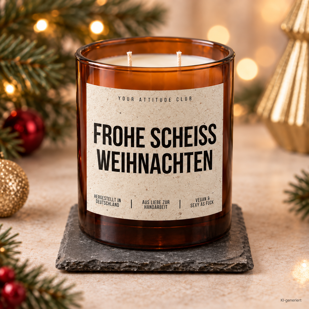 FROHE SCHEISS WEIHNACHTEN – Weihnachtskerze Naturgras Etikett | lustiges Weihnachtsgeschenk | Geschenk für Freunde, Kolleg:innen & Familie