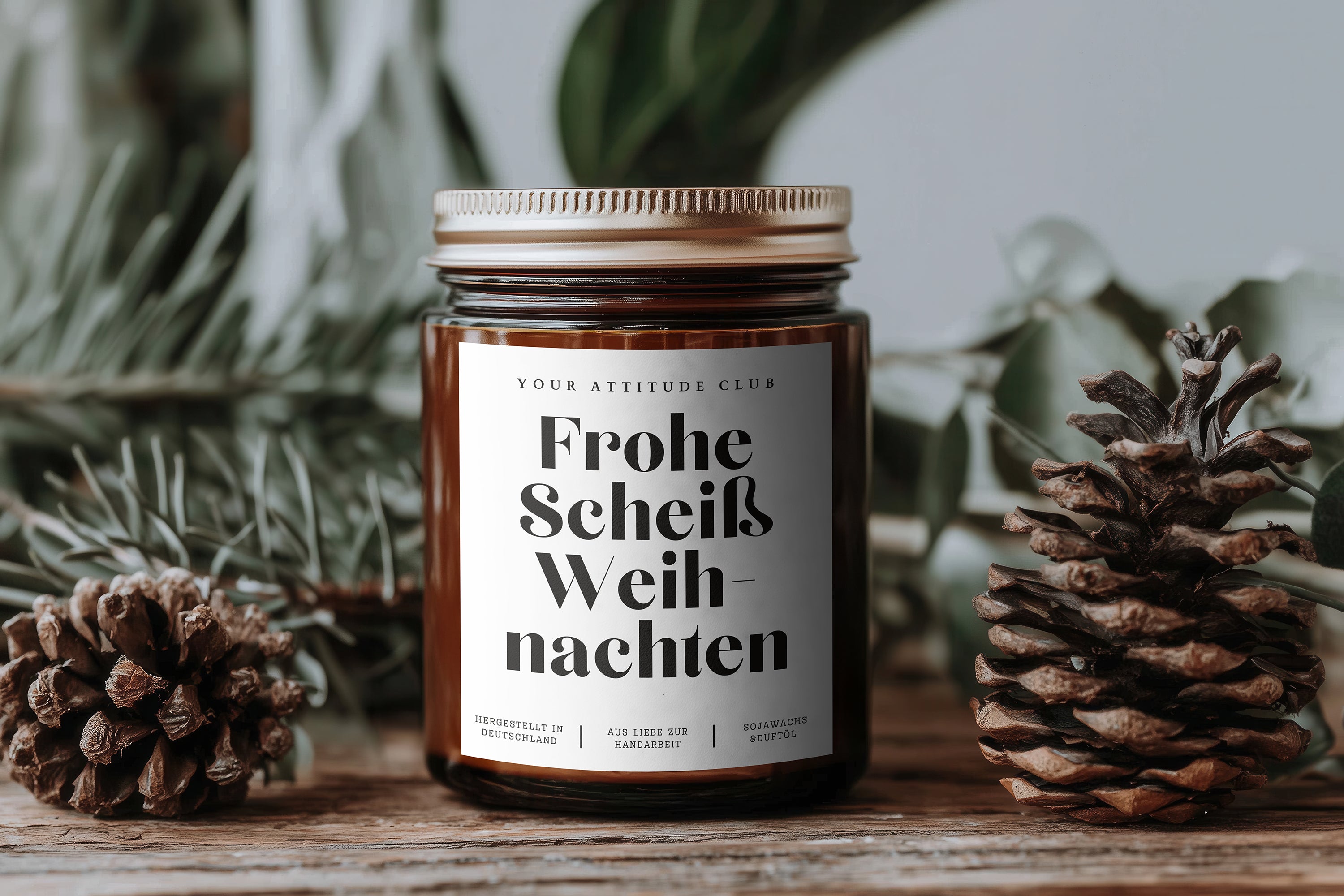 Frohe Scheiß Weihnachten – Lustige Weihnachtskerze im Amberglas, Handmade Sojawachs, Geschenkidee Weihnachten für Freunde, Familie, Kollegen & Partner