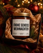 FROHE SCHEISS WEIHNACHTEN Weihnachtskerze mit Spruch | freche Duftkerze | lustiges Weihnachtsgeschenk | Wichtelgeschenk Erwachsene | Sojawachs Kerze