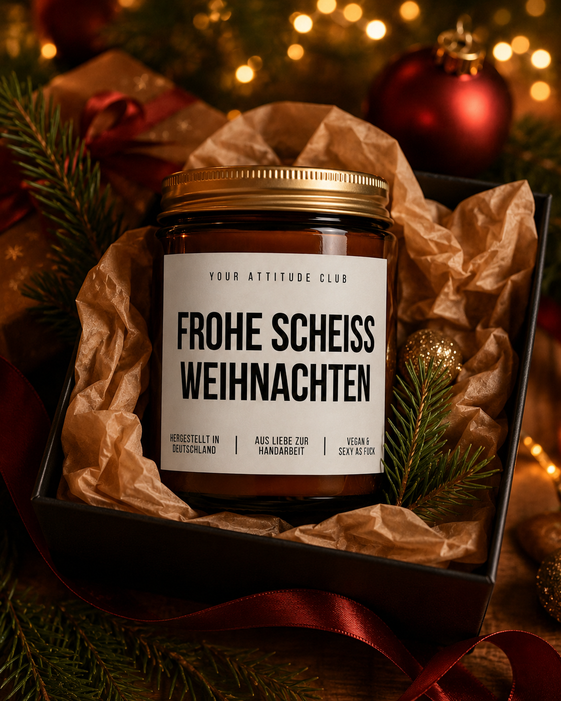 FROHE SCHEISS WEIHNACHTEN Weihnachtskerze mit Spruch | freche Duftkerze | lustiges Weihnachtsgeschenk | Wichtelgeschenk Erwachsene | Sojawachs Kerze
