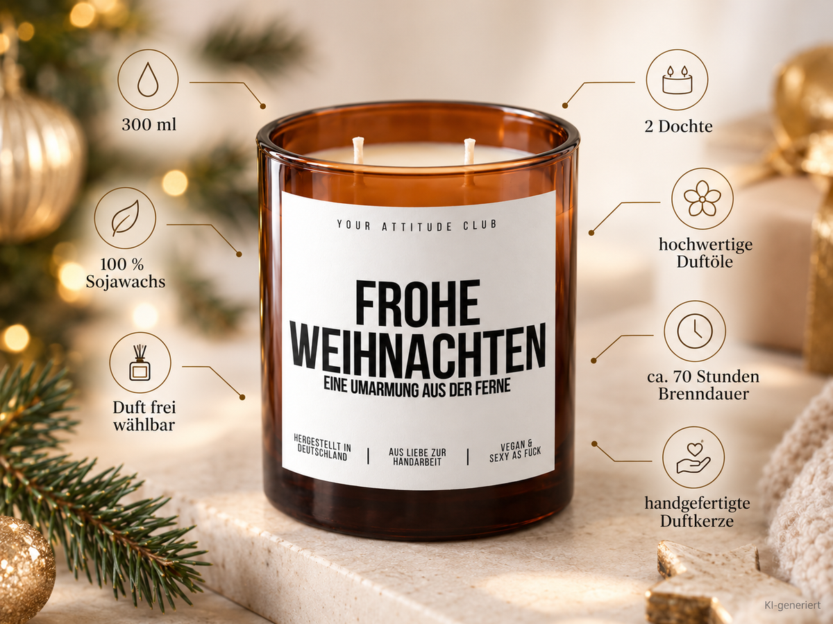 FROHE WEIHNACHTEN EINE UMARMUNG AUS DER FERNE – Weihnachtskerze Naturgras Etikett | Weihnachtsgeschenk für Familie, Freunde & Lieblingsmenschen