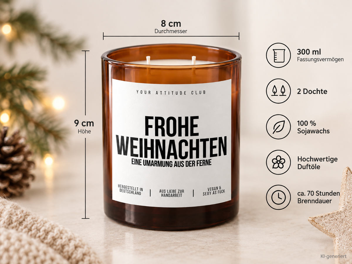 FROHE WEIHNACHTEN EINE UMARMUNG AUS DER FERNE – Weihnachtskerze Naturgras Etikett | Weihnachtsgeschenk für Familie, Freunde & Lieblingsmenschen