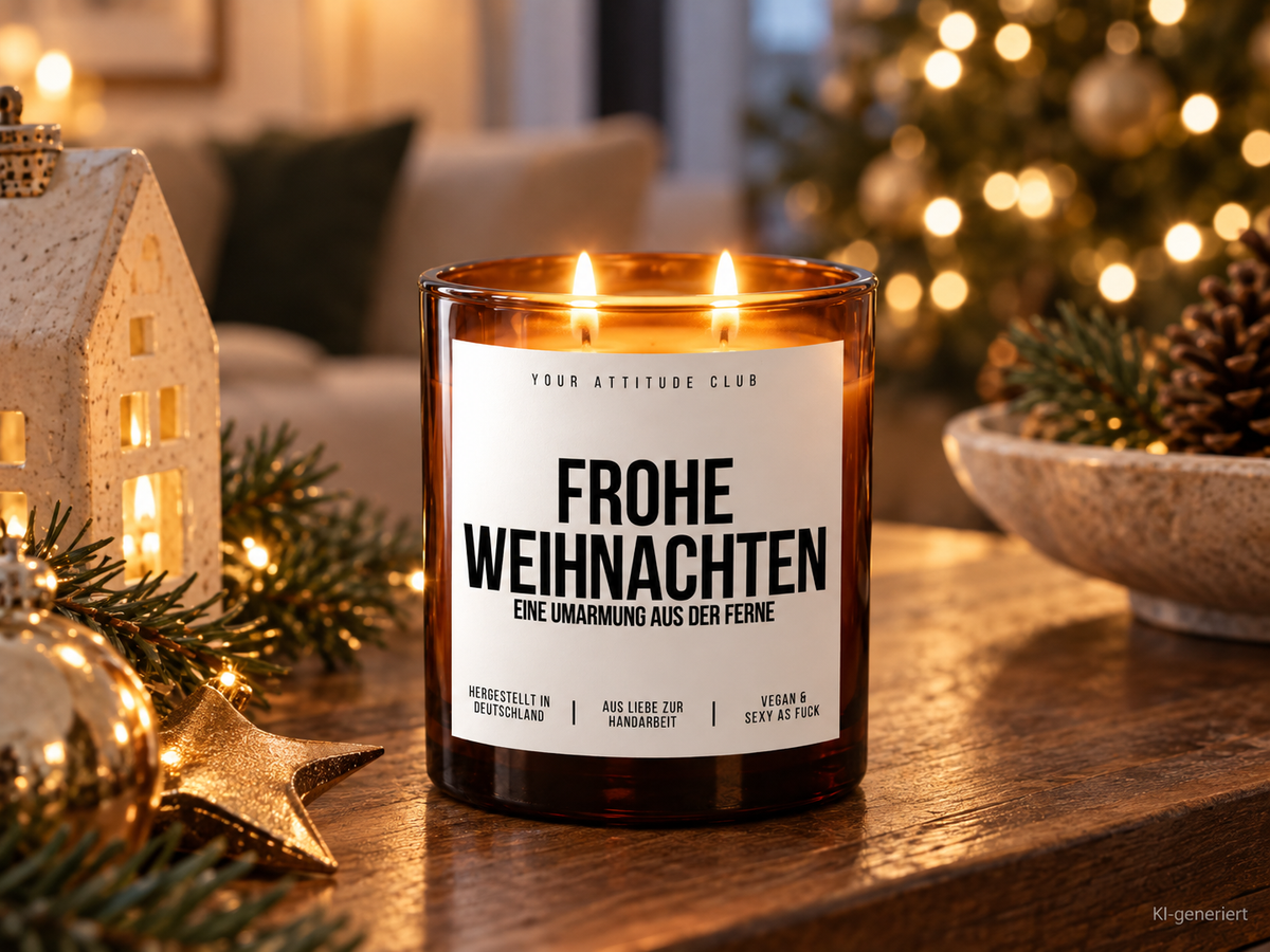 FROHE WEIHNACHTEN EINE UMARMUNG AUS DER FERNE – Weihnachtskerze Naturgras Etikett | Weihnachtsgeschenk für Familie, Freunde & Lieblingsmenschen