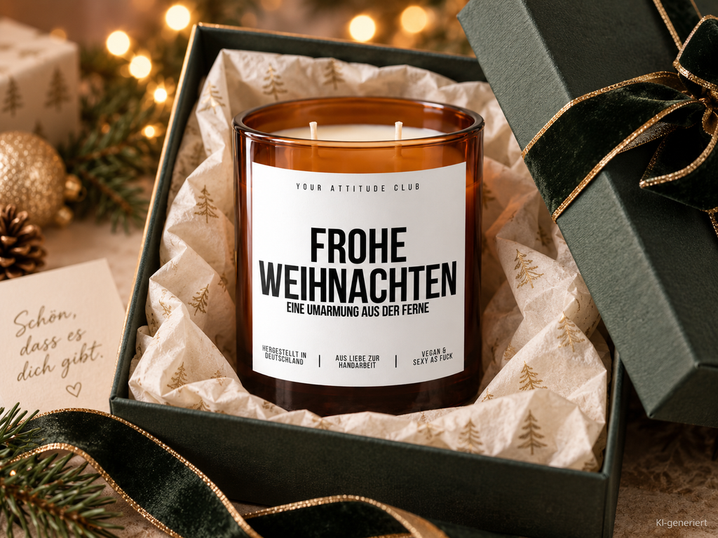 FROHE WEIHNACHTEN EINE UMARMUNG AUS DER FERNE – Weihnachtskerze Naturgras Etikett | Weihnachtsgeschenk für Familie, Freunde & Lieblingsmenschen