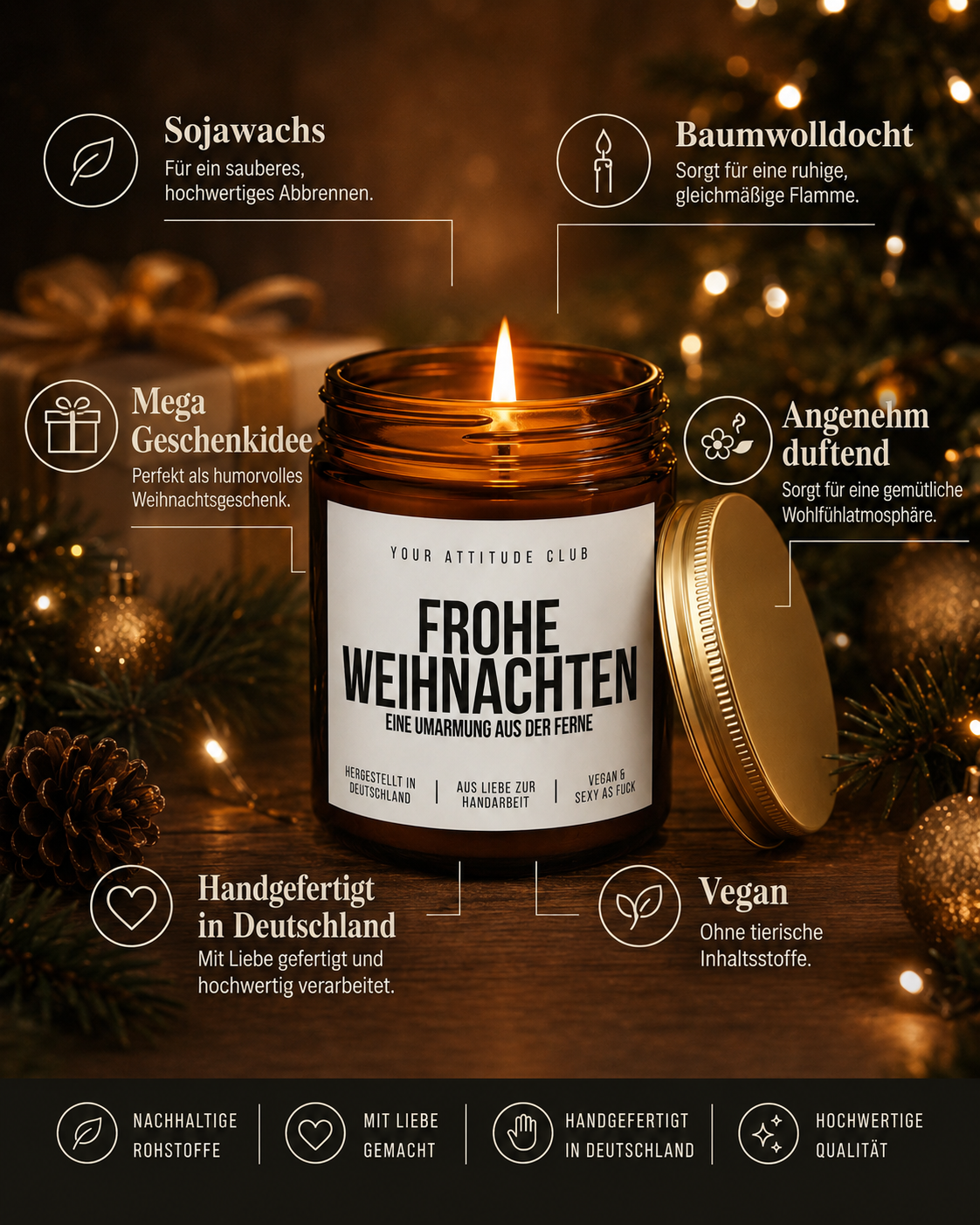 FROHE WEIHNACHTEN EINE UMARMUNG AUS DER FERNE Weihnachtskerze mit Spruch | liebevolle Duftkerze | Geschenk Weihnachten | Sojawachs Kerze handgemacht