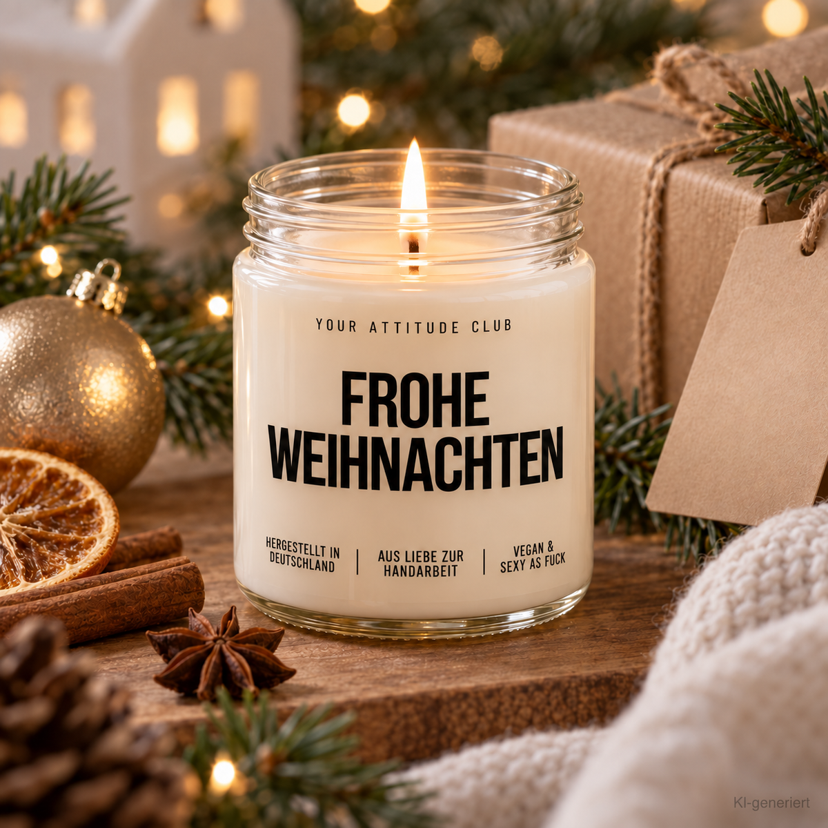 FROHE WEIHNACHTEN | Weihnachtskerze Duftkerze Weihnachten Weihnachtsgeschenk Geschenkidee für Mama Papa Freundin Kollegin Familie Wichtelgeschenk