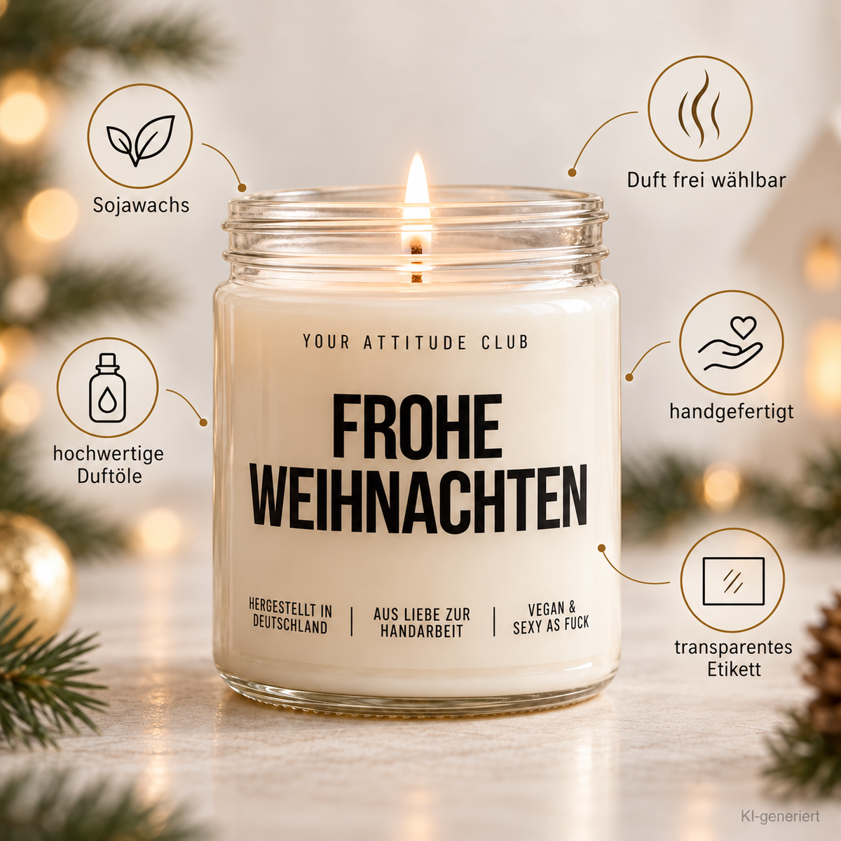 FROHE WEIHNACHTEN | Weihnachtskerze Duftkerze Weihnachten Weihnachtsgeschenk Geschenkidee für Mama Papa Freundin Kollegin Familie Wichtelgeschenk