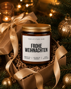 FROHE WEIHNACHTEN Weihnachtskerze mit Spruch | klassische Duftkerze | Geschenk Weihnachten | Wichtelgeschenk | Sojawachs Kerze handgemacht