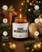 FROHE WEIHNACHTEN Weihnachtskerze mit Spruch | klassische Duftkerze | Geschenk Weihnachten | Wichtelgeschenk | Sojawachs Kerze handgemacht
