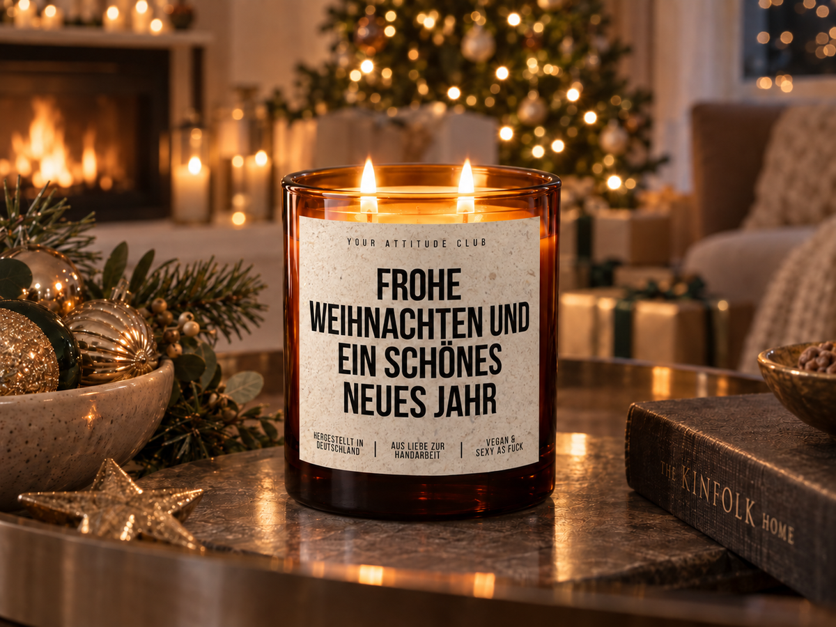 FROHE WEIHNACHTEN UND EIN SCHÖNES NEUES JAHR – Weihnachtskerze Naturgras Etikett | Weihnachtsgeschenk | Geschenk für Familie, Freunde & Kolleg:innen