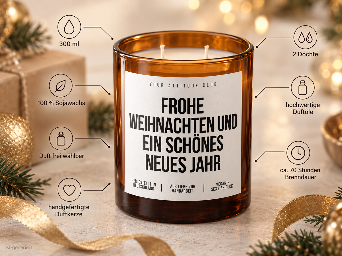 FROHE WEIHNACHTEN UND EIN SCHÖNES NEUES JAHR – Weihnachtskerze | Weihnachtsgeschenk | Geschenk für Familie, Freunde & Kolleg:innen | Neujahr