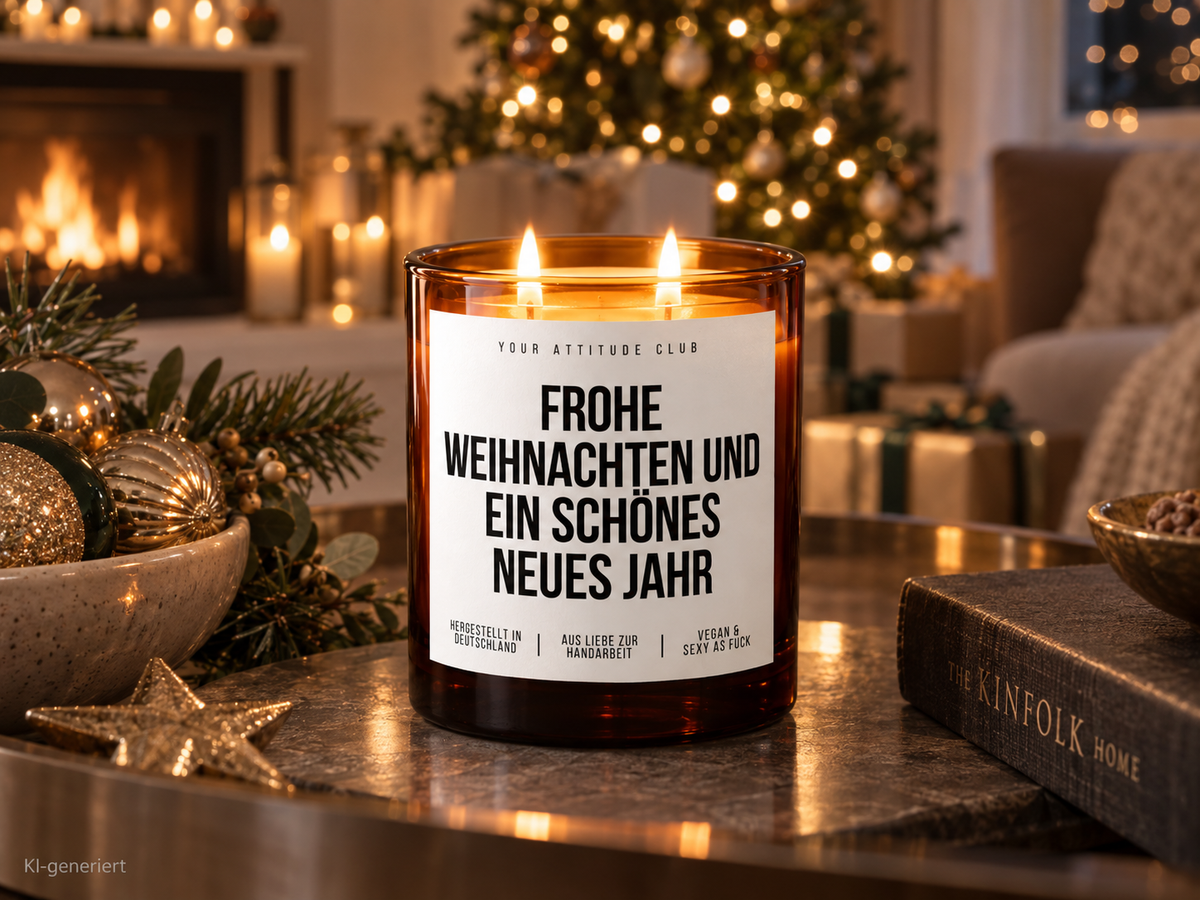 FROHE WEIHNACHTEN UND EIN SCHÖNES NEUES JAHR – Weihnachtskerze Naturgras Etikett | Weihnachtsgeschenk | Geschenk für Familie, Freunde & Kolleg:innen