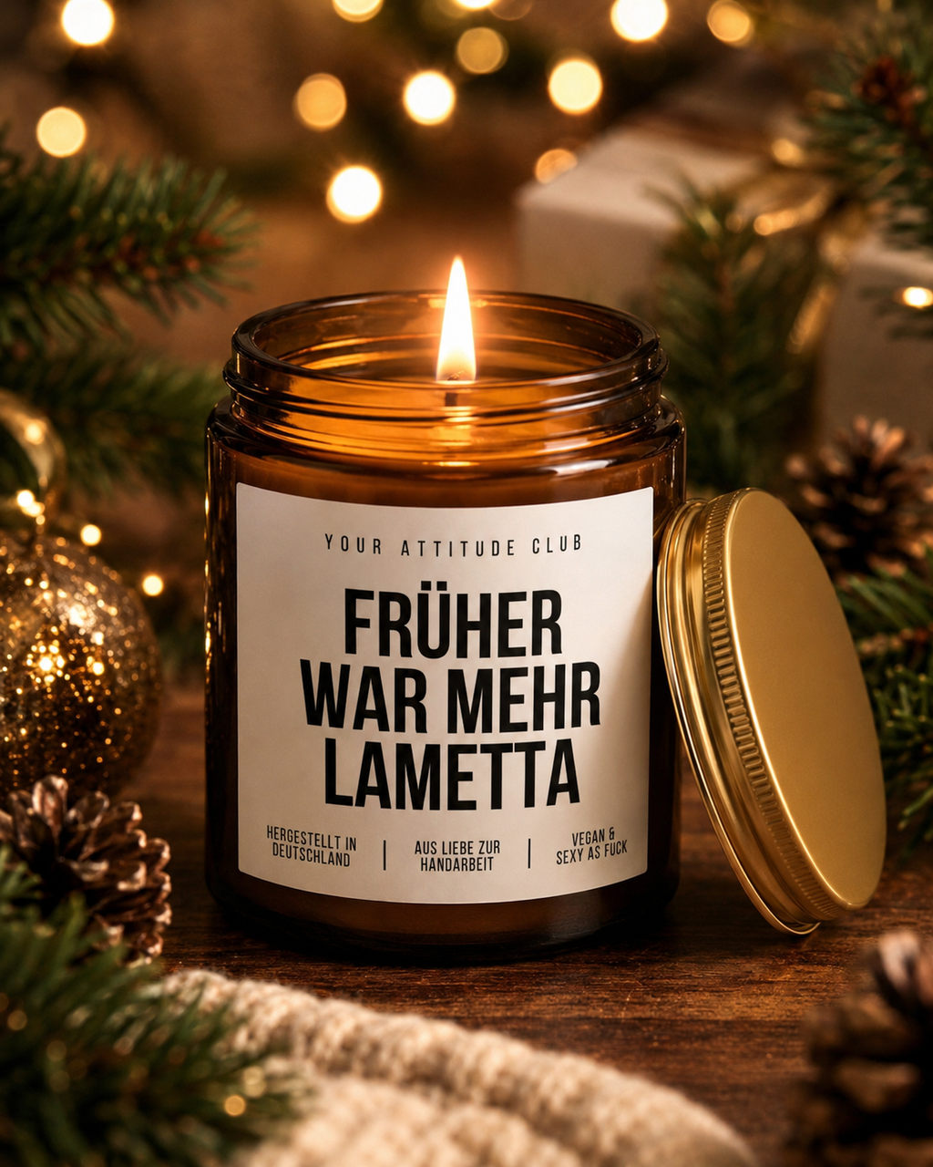 FRÜHER WAR MEHR LAMETTA Weihnachtskerze mit Spruch | lustige Duftkerze | nostalgisches Weihnachtsgeschenk | Wichtelgeschenk | Sojawachs Kerze handgemacht