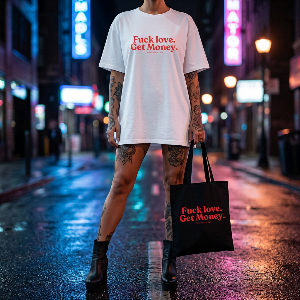 Fuck love. Get Money. Beutel – Baumwoll Tragetasche mit Spruch, Shopper Bag Damen Herren, Statement Stoffbeutel groß, Streetwear Tasche, nachhaltig