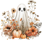 Herbst Tragetasche mit Geist und Blumen – Halloween Shopper aus Baumwolle – Handmade DTG Druck – Geschenkidee Herbst – Rosa, Beige, Schwarz