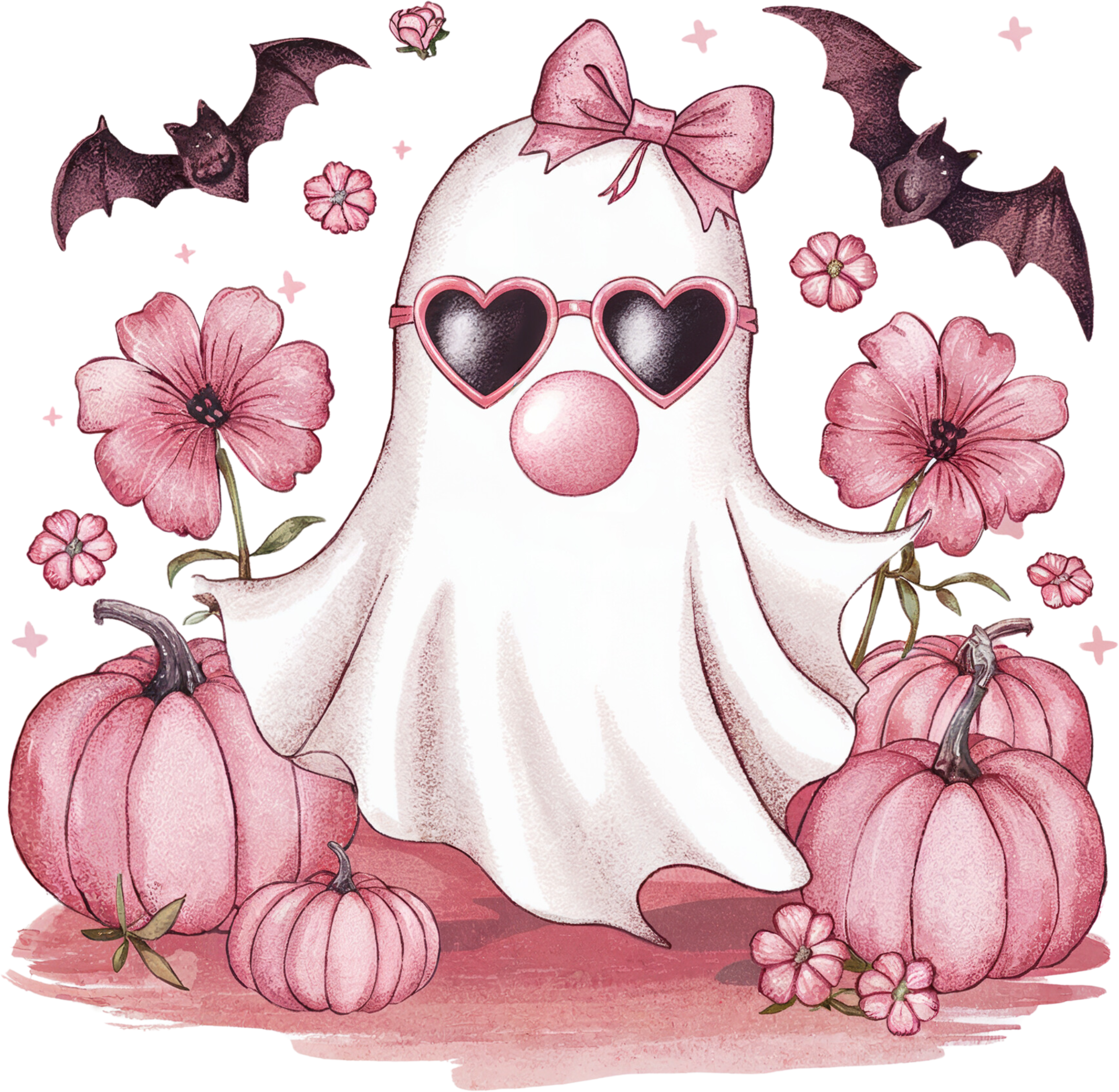 Halloween Tragetasche mit süßem Geist & Kürbissen – Baumwollbeutel rosa, beige oder schwarz – auch als Bügelbild für Shirts & Kissen