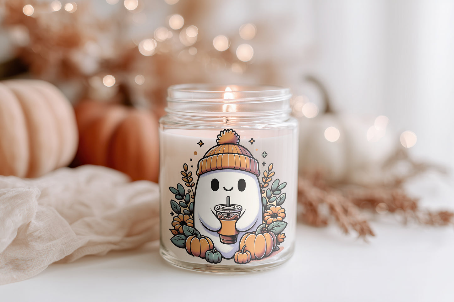 Ghost Coffee Candle Herbst Kerze Glas | vegane Sojawachs Duftkerze | Halloween Kerze Geschenkidee Frauen Cozy Autumn Pumpkin Candle