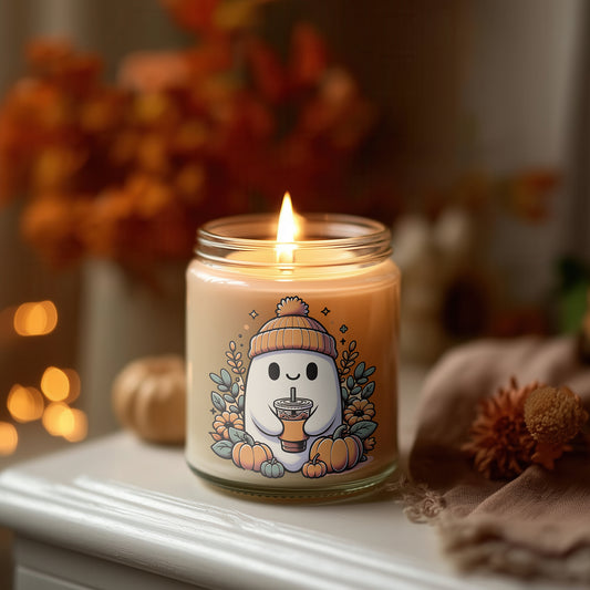 Ghost Coffee Candle Herbst Kerze Glas | vegane Sojawachs Duftkerze | Halloween Kerze Geschenkidee Frauen Cozy Autumn Pumpkin Candle