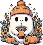 Herbst Tragetasche Ghost mit Kaffee – Halloween Tasche aus Baumwolle 38x42cm in Rosa, Beige oder Schwarz – auch als Bügelbild