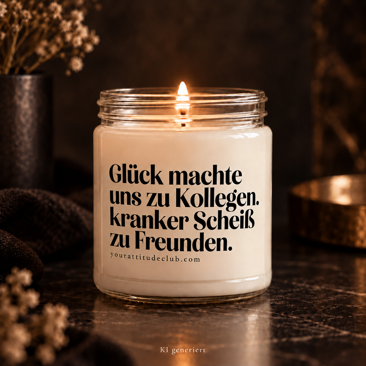Glück machte uns zu Kollegen. Kranker Scheiß zu Freunden – Lustige Duftkerze, Geschenkidee für Kollegen, Freundschaft, Büro Humor, Your Attitude Club