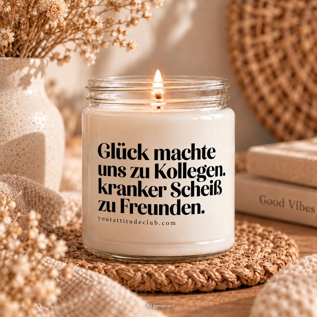 Glück machte uns zu Kollegen. Kranker Scheiß zu Freunden – Lustige Duftkerze, Geschenkidee für Kollegen, Freundschaft, Büro Humor, Your Attitude Club