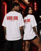 GOOD GIRL – schwarzes Unisex Oversize Shirt mit weißem Backprint, freches Statement T-Shirt, Adult Humor, Dating Shirt, Streetwear Geschenk